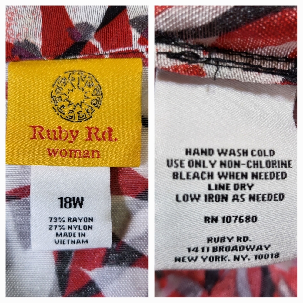 RUBY RD. Red and Black Tropical Print Button Up Shirt Jacket - Size 18W or 1X - Picture 3 of 4